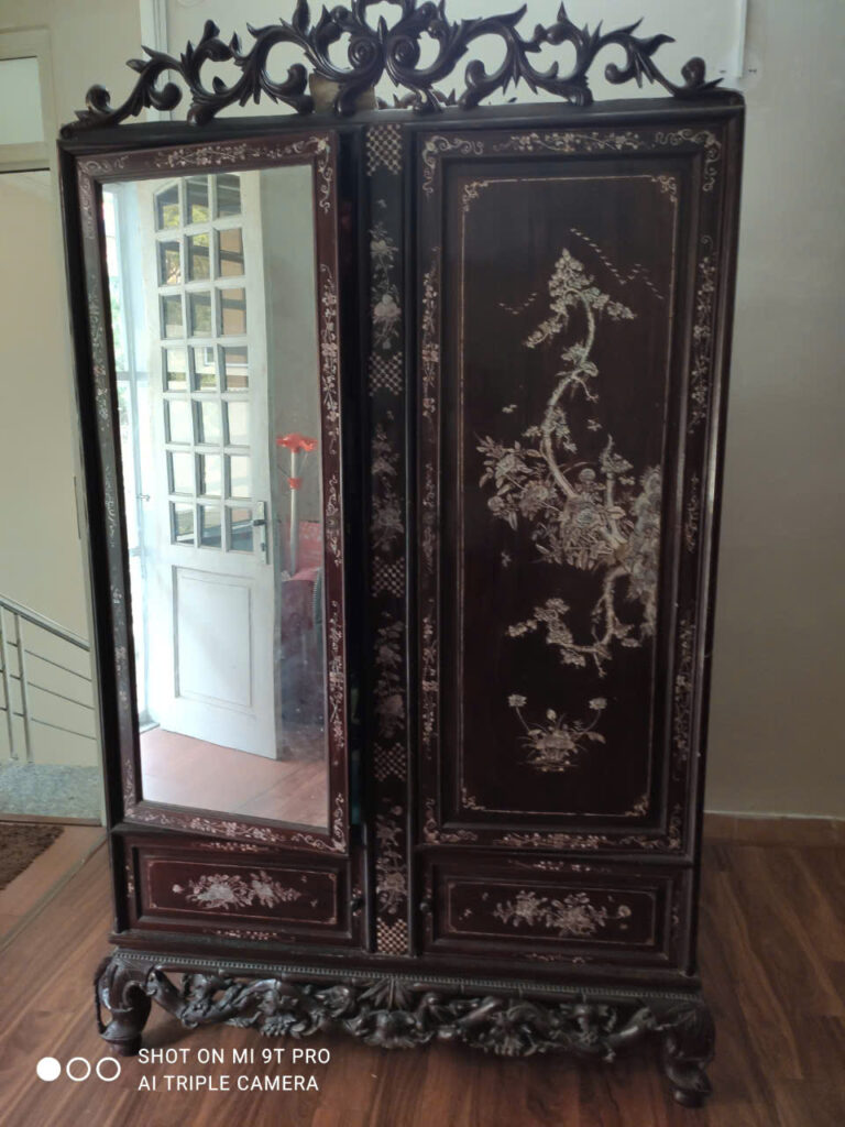 tủ quần áo gỗ gụ khảm trai 2 buồng